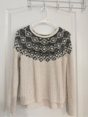 Justice Cream Sweater with Charcoal Fair Isle Yoke